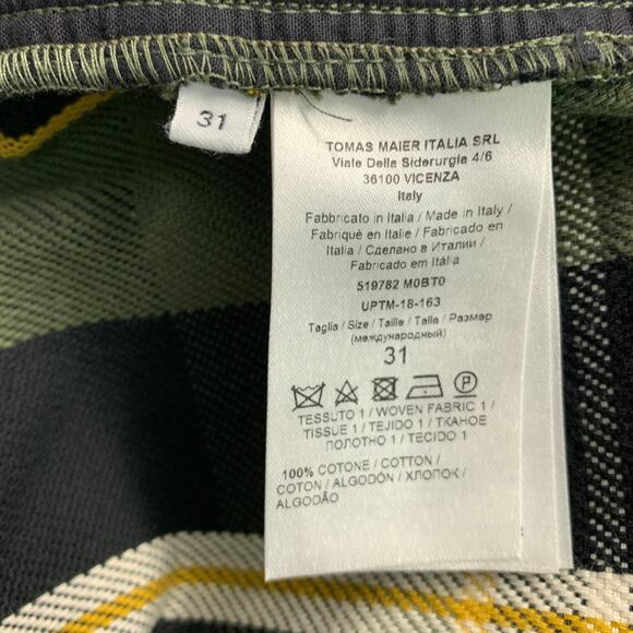 TOMAS MAIER Size 31 Green Yellow Plaid Cotton Button Fly Shorts - Picture 6 of 7